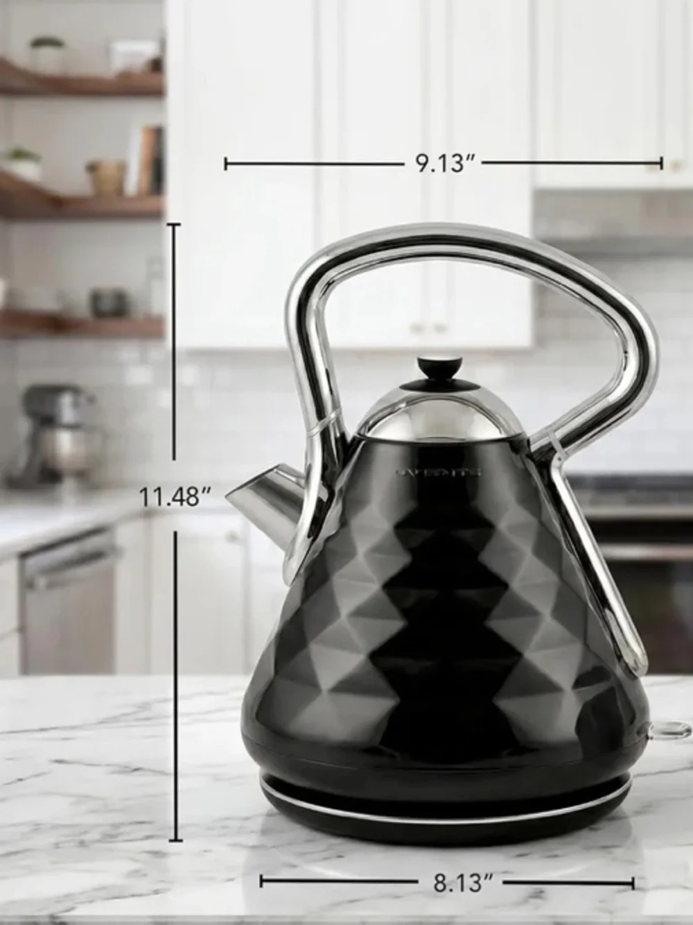 OVENTE Retro Electric Kettle, 1.7L Black Stainless Steel Tea Kettle, 1500W